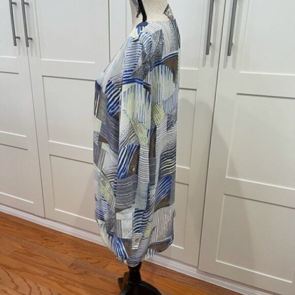 Chico's Green Blue Sheer Asymmetrical Long Sleeve - Picture 2 of 6